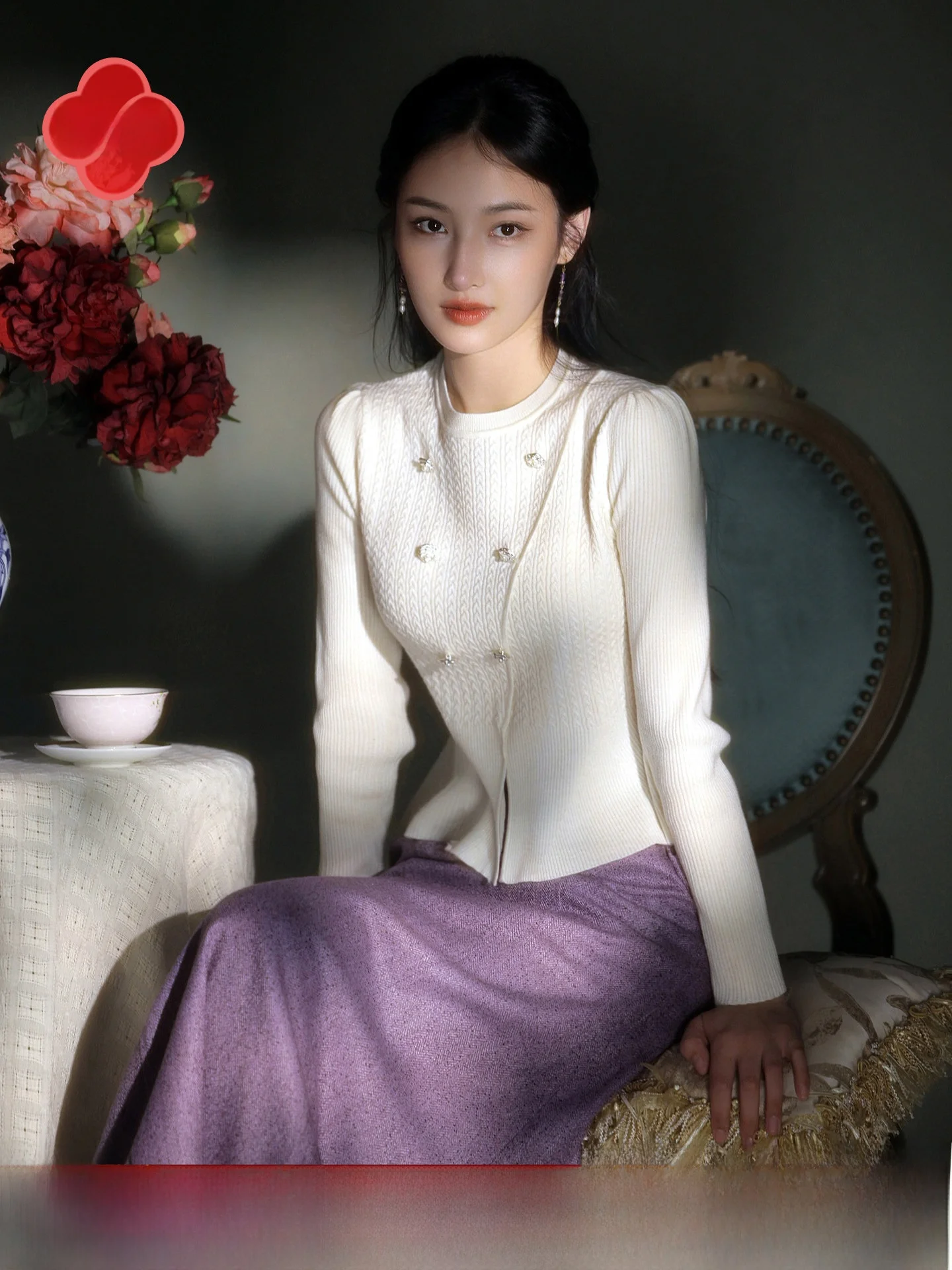 

Винтажный вязаный шерстяной свитер Ele для ранней весны, женский приталенный топ с дизайном, подчеркивающим талию, от E.Beau