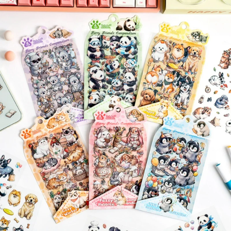 24pack/lot Cartoon Cat Penguin Dog Animal Sticker Cute Scrapbooking DIY Diary Decorative Stationery Sticker Album Stick Label