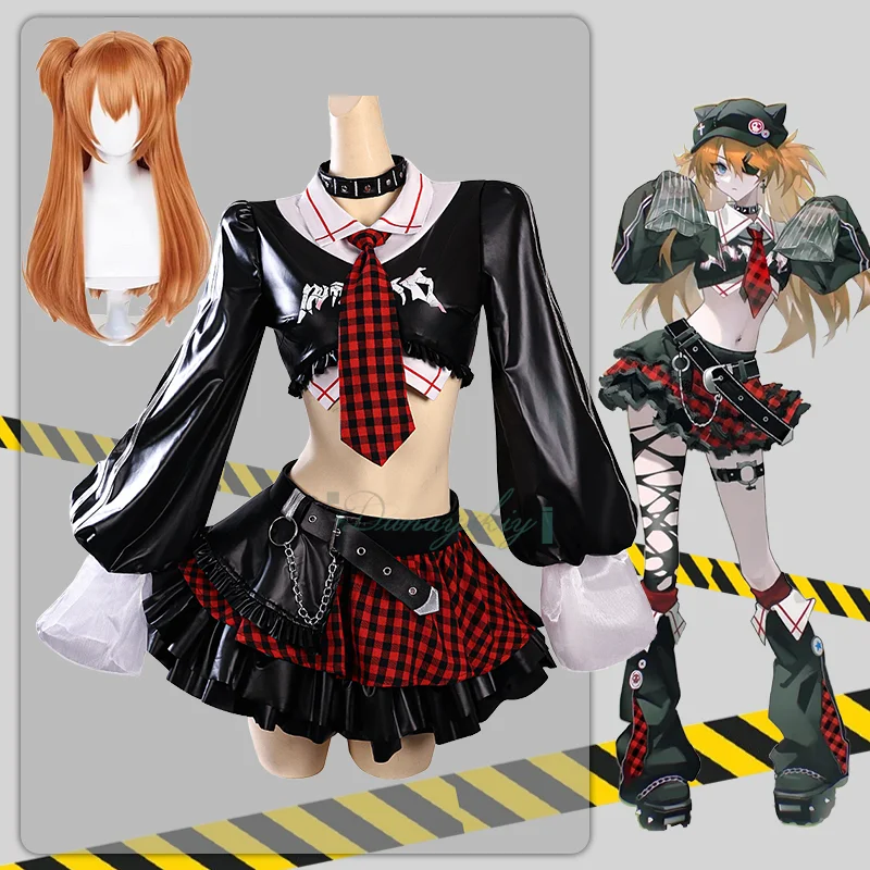 

Asuka Косплей Рок-группа Короткая куртка Мини-юбка в клетку Парик Сексуальные женщины Хэллоуин Карнавал