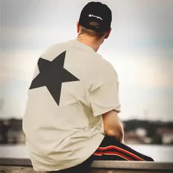 2024 Nowa luksusowa marka 100% bawełna T Shirt Pięcioramienna gwiazda z nadrukiem Krótki rękaw Letnia męska koszulka oversize Kobiety Tee Streetwear