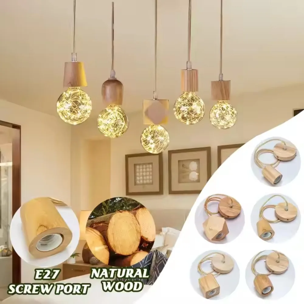 1pc Lampadario in legno Lampada E27 Base Lampade a sospensione in legno per camera da letto Casa Soggiorno Decor Lampade a sospensione di colore naturale