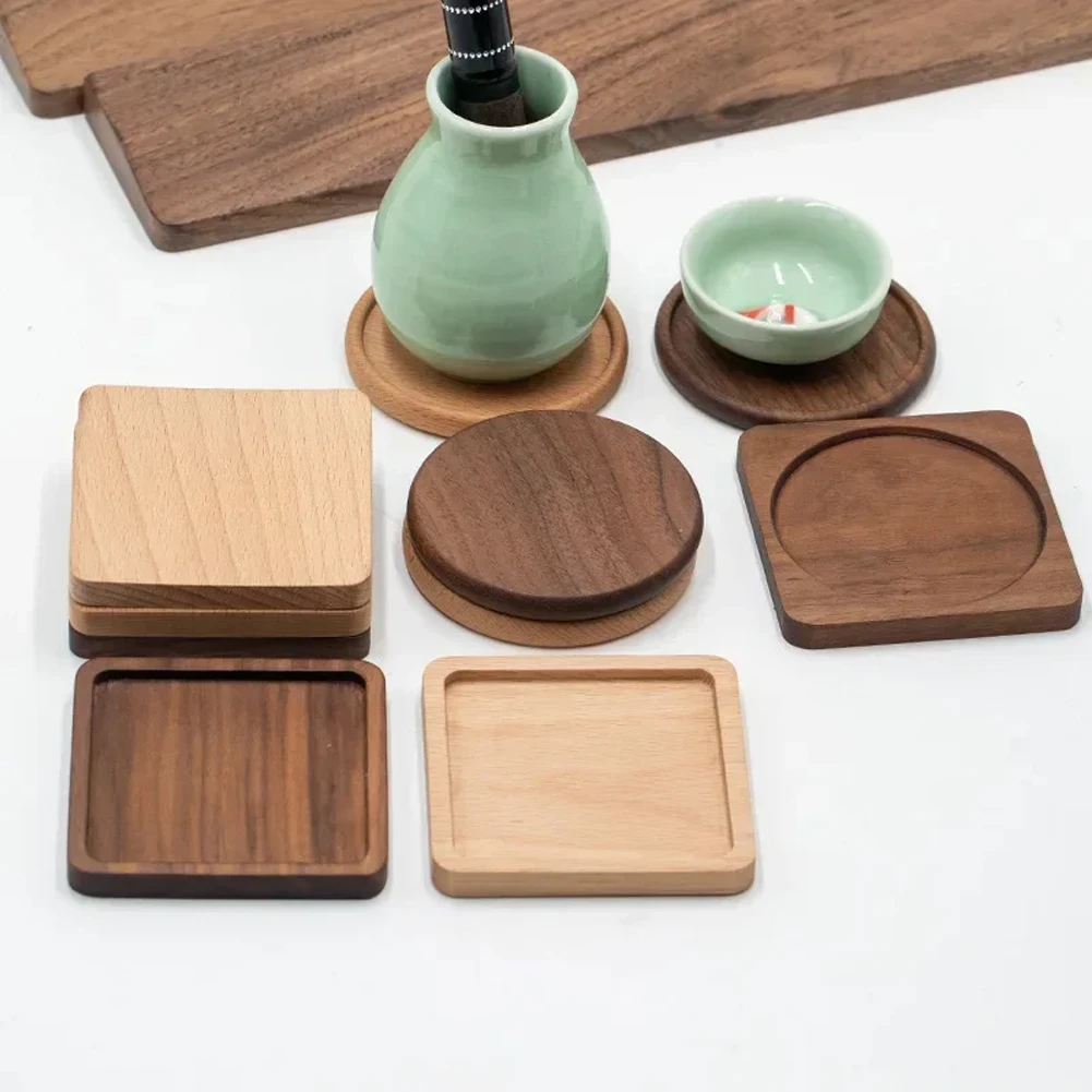 Classic Design Elegant Wood Coasters Luxury Table Coasters Moisture Protection Pure Natural Walnut Scratch Protection