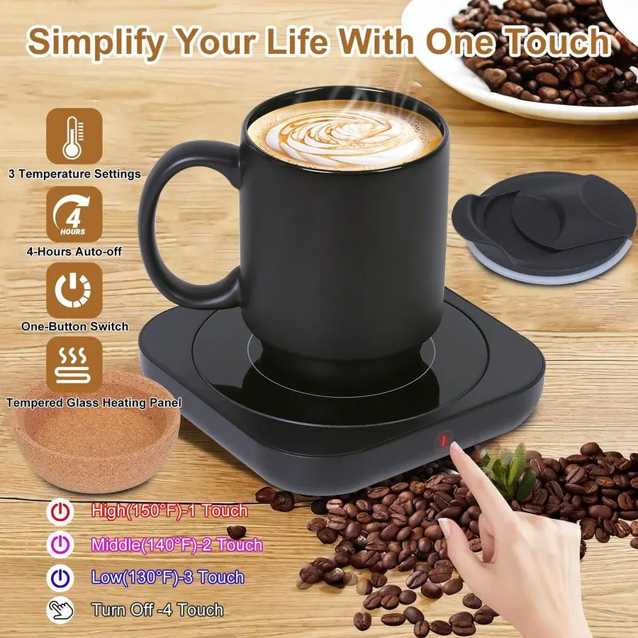 Mug Warmer amp Mug Set for Desk, Electric Coffee Cup Warmer with Ceramic Mug, Smart Heated Coffee Mug with Auto Shut Off for Off