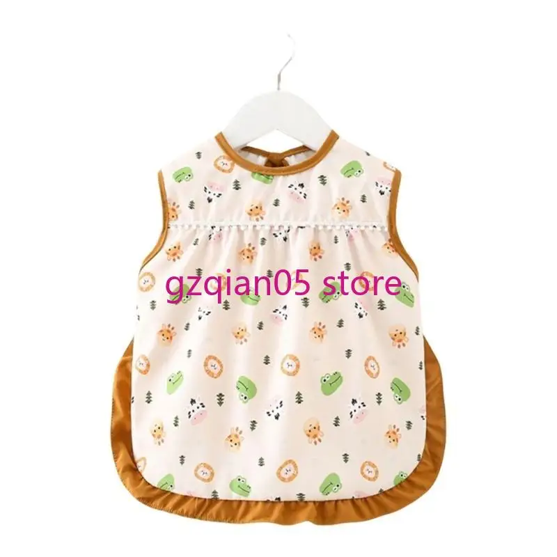 مريلة تغذية الأطفال والرضع N7ME مريلة ناعمة مقاومة للماء برقبة مربوطة، تصميم سهل الغسل بدون أكمام لسهولة التغذية