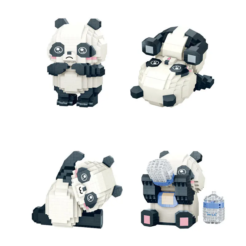 

Micro Cute Panda Block DIY Diamond Headstand Drinking One Character Horse Building Brick Toy For Kids