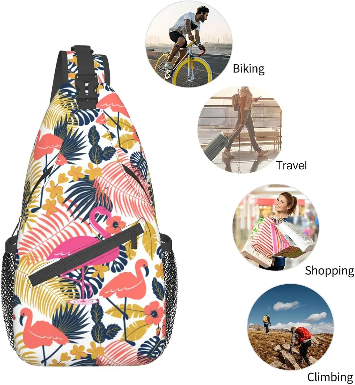 Bolso bandolera con estampado de animales tropicales, bandolera de viaje, mochila para el pecho, bolso de hombro para senderismo para hombres y mujeres