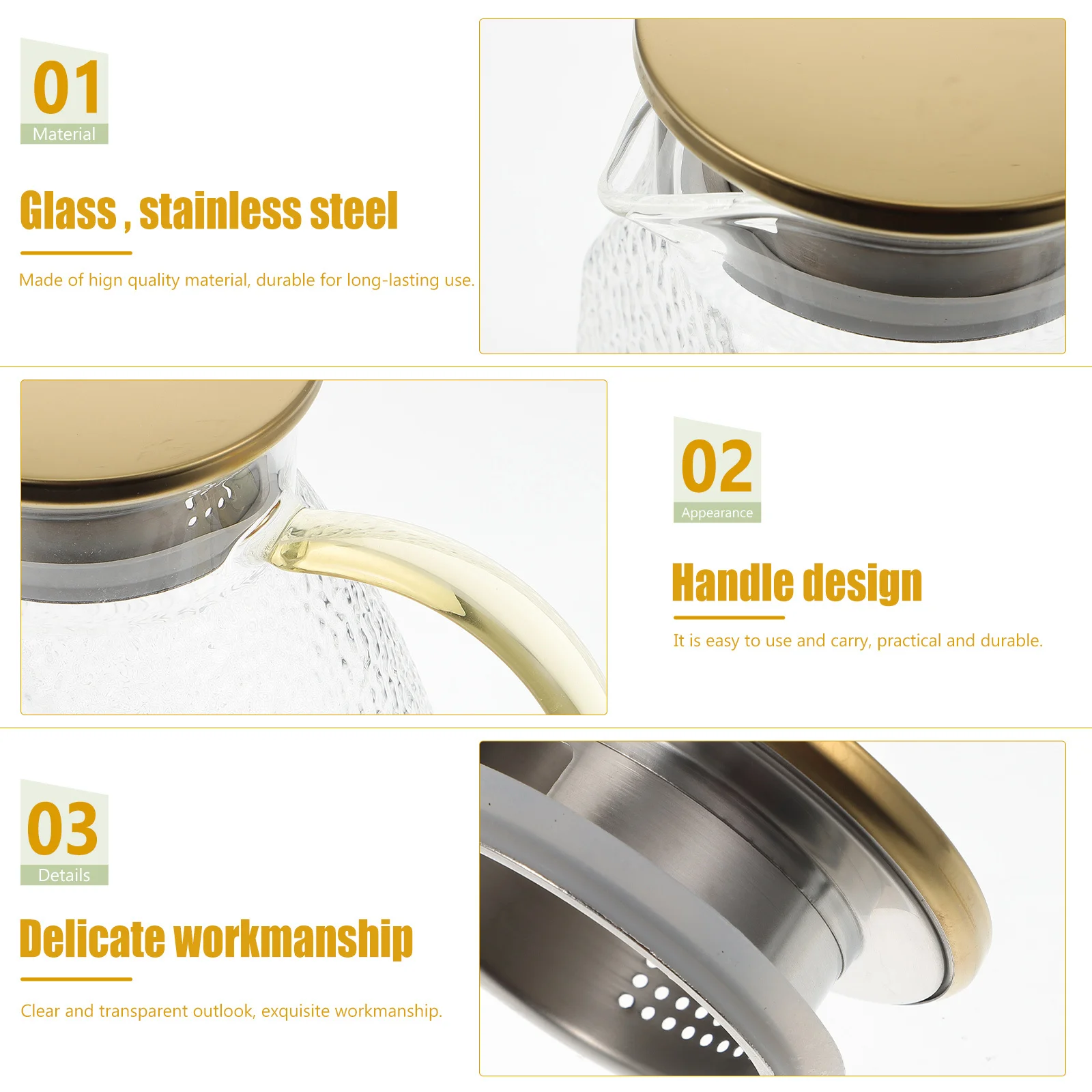 

1Pcs Clear Glass Water Kettle Thickened Material Exquisite Workmanship Hot Cold Beverage Storage Jug Scented Tea Kettle