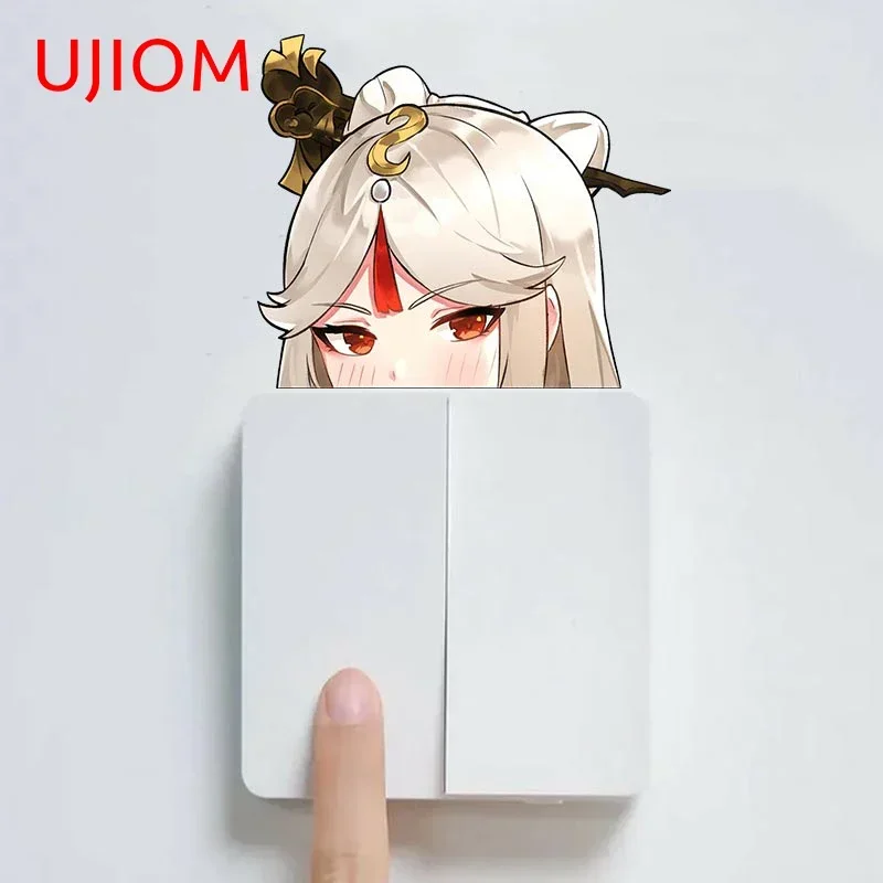 UJIOM Genshin Impact Ninguang Peeking pegatina de pared oclusión de alta calidad pegatina para rascar dormitorio refrigerador interruptor decorar