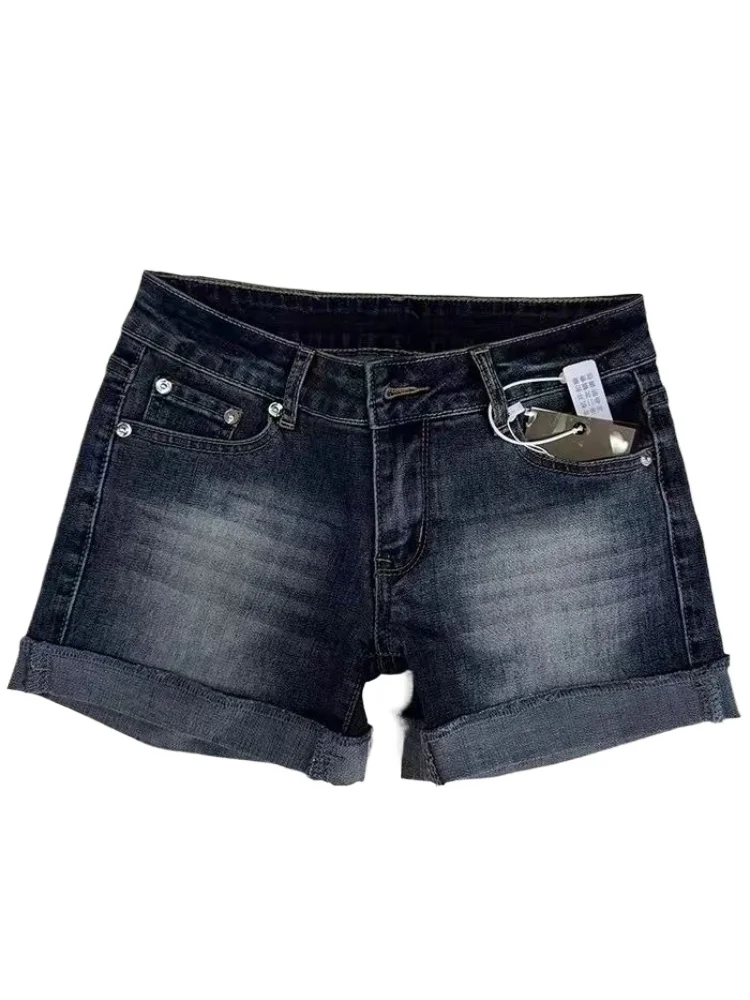 HOUZHOU Retro Denim Shorts Women Sexy Low Waist Hip Pop Washed Shorts American Vintage Distressed Harajuku Summer Jean Shorts