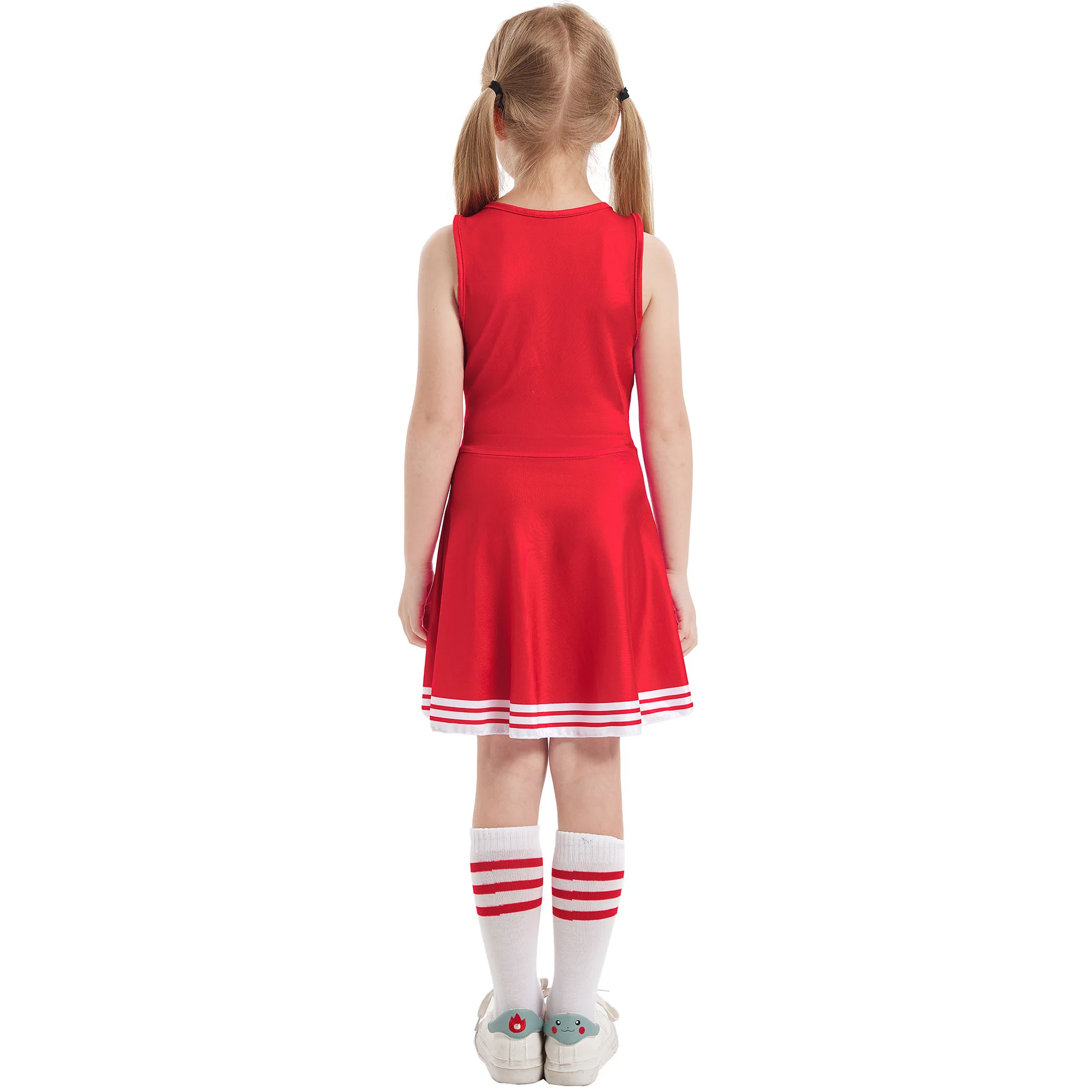 Escola Meninas Cheerleading Dança Traje Vestido Ginástica Cosplay Uniforme Carnaval Festa Halloween Traje para Crianças Pompom + Sock