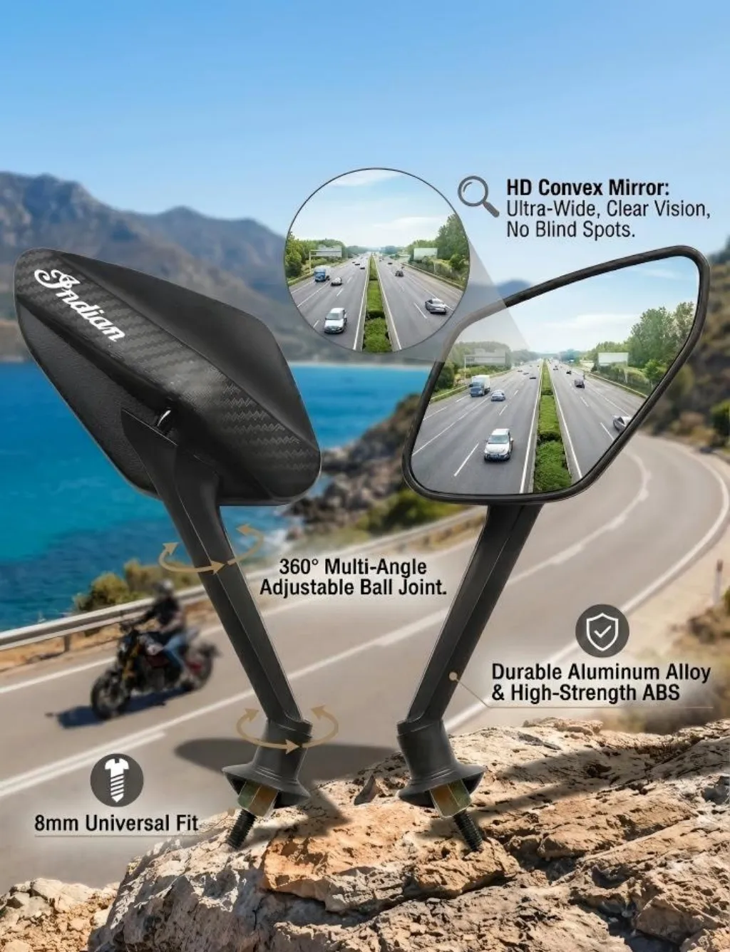 

For Indian FTR 1200 S FTR1200 Carbon / Rally Chief VINTAGE Scout Durability Carbon Fiber Antiglare Off-road Rearview Mirror
