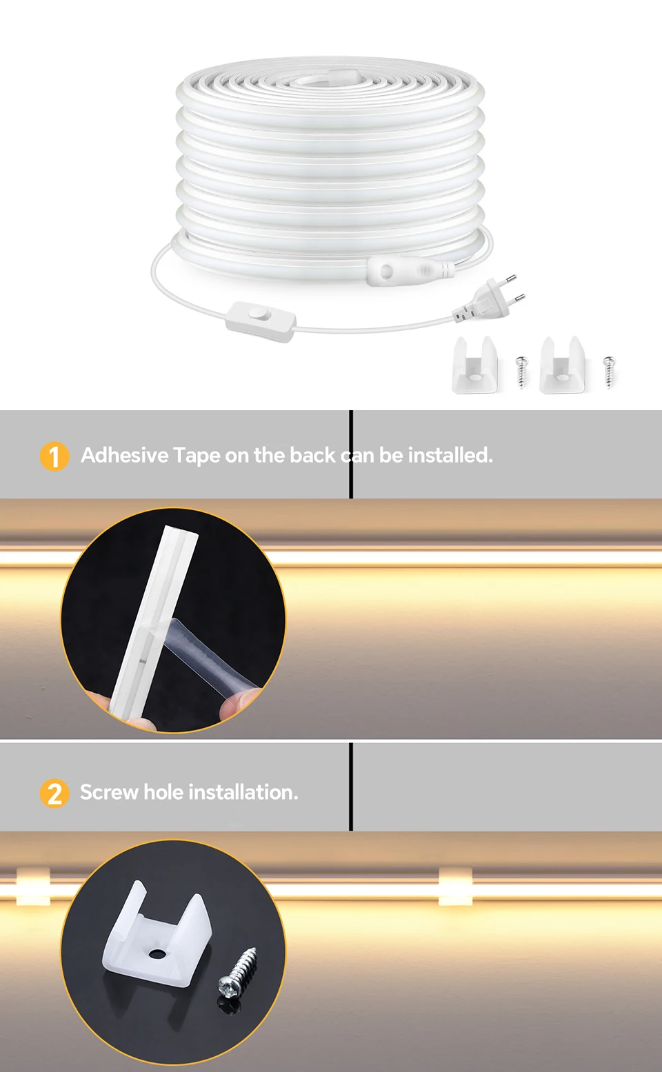 220V COB Led Strip High Density Waterproof COB LED Strip EU Plug Flexible Ribbon for Kitchen Cocina Cabinet Outdoor Garden Light