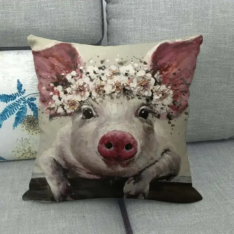 Lovely Pet Pig Printed Cushion Cover 45x45cm Farmhouse Living Room Decoration Throw Pillow Covers 1Piece Cute Animal Pillowcase