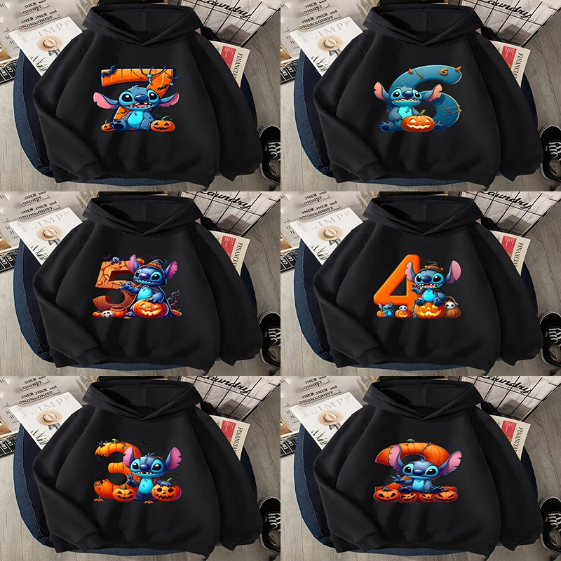 

Halloween Stitch Lucky Numbers 0-9 Birthday Gifts Children Clothing Hoodies Boys And Girls Sports Shirts Cartoon Casual Sweaters