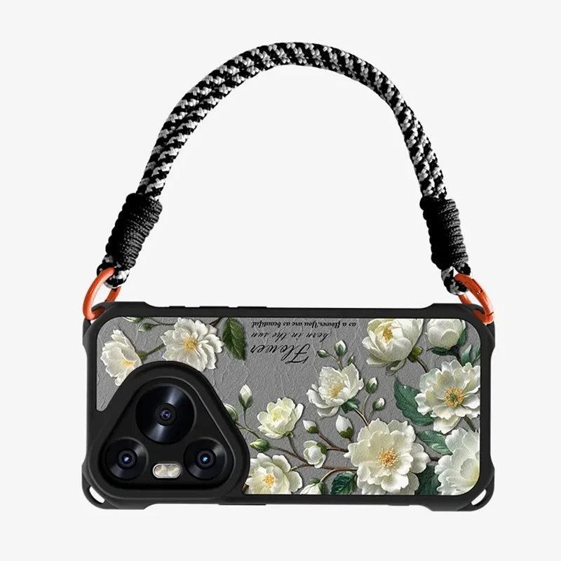 Cute Flower Floral Case for Huawei Pura 70 Pro 70 Ultra P60 P50 Pro P40 P30 Pro Soft Phone Case With Potable Hand Strap Lanyard