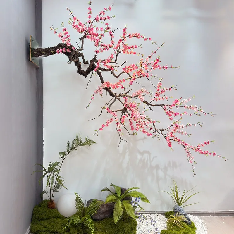 

Simulation wall hanging peach blossom landscaping indoor wall hanging peach blossom plant combination decoration outdoor Interne