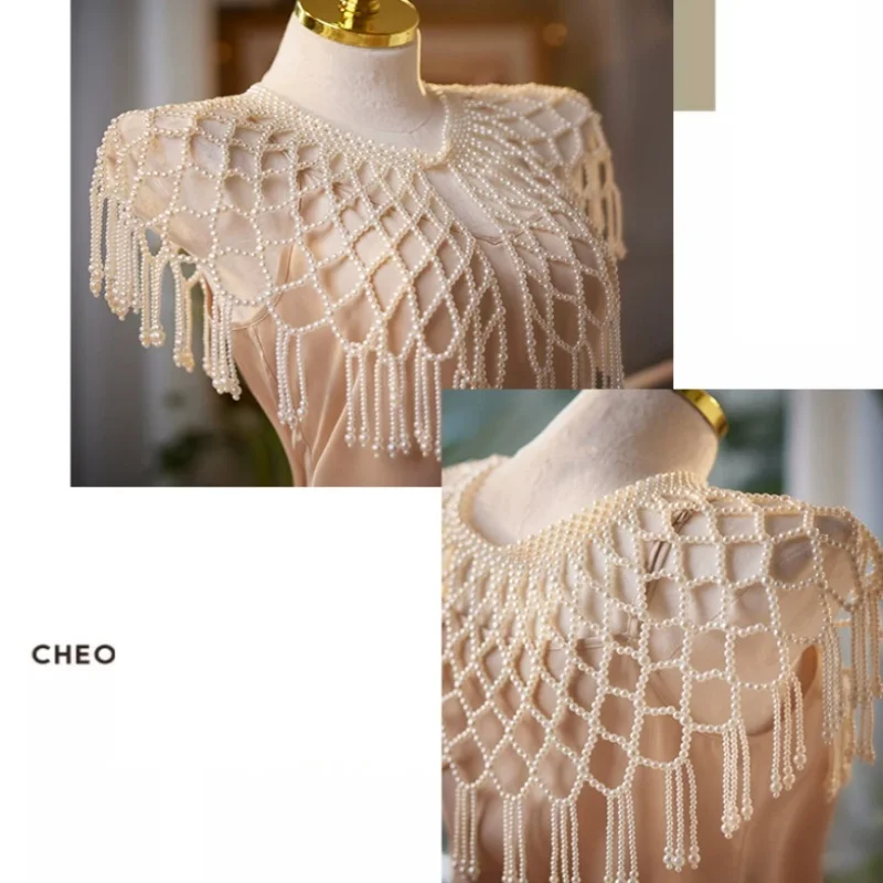 Versatile French Retro Hollowed Out Heavy Handmade Beaded Shawl
