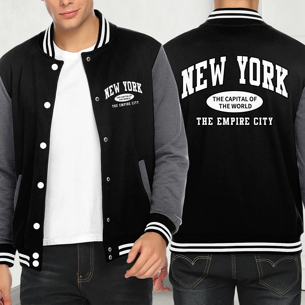 

Мужская бейсбольная майка с принтом Нью-Йорка The Empire City, осенняя модная уличная одежда в стиле хип-хоп, флисовое американское пальто, свободная повседневная куртка