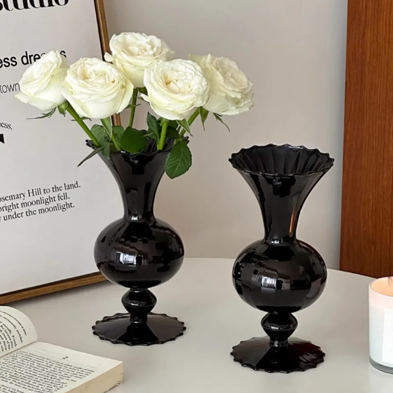 Advanced Medieval Black Vase Black Nitrate Flower Ware Living Room Table Study Tea Room Elegant Glass Crafts Decoration