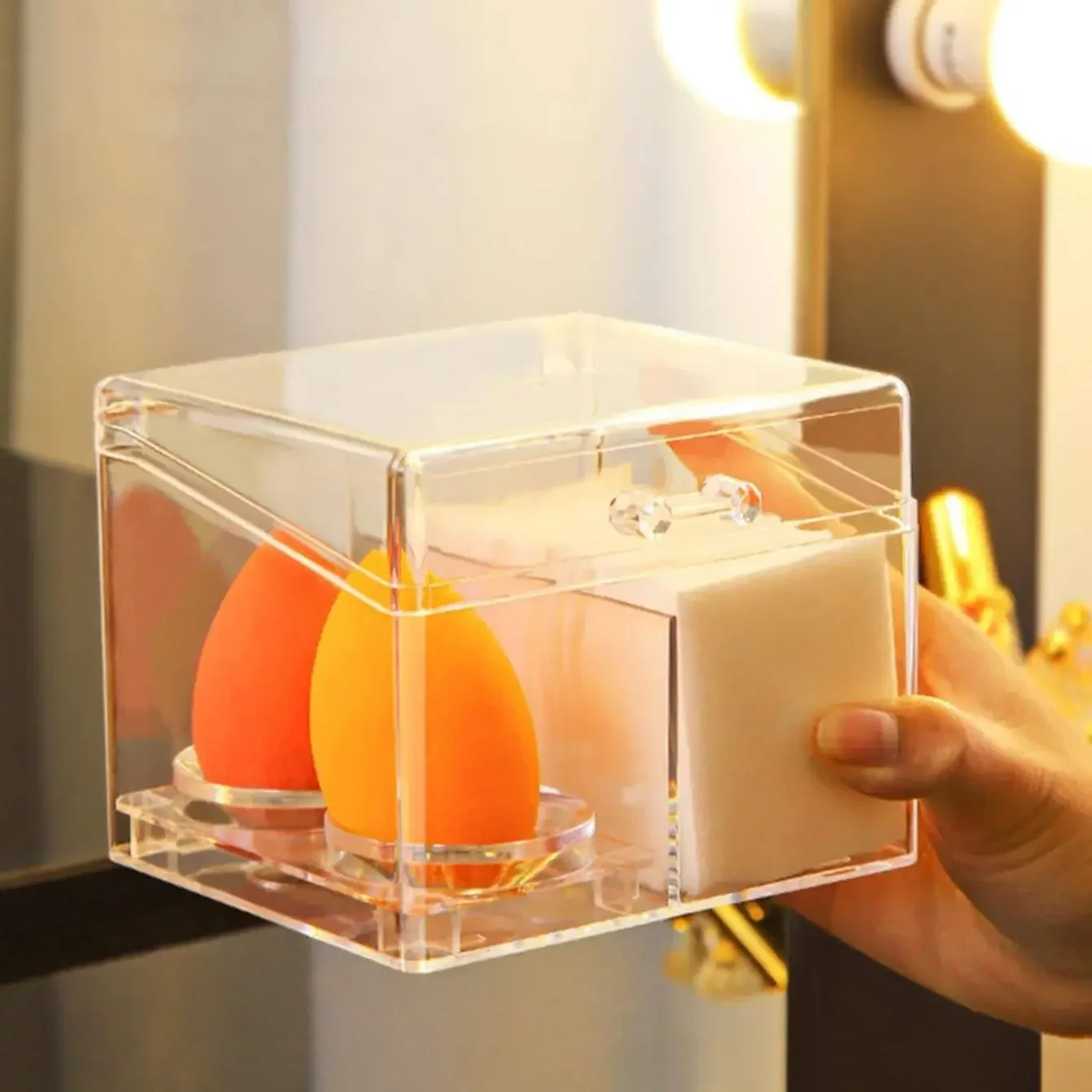 

Transparent Acrylic Beauty Egg Cotton Swab Box Portable Cosmetics Container Jewelry Organizer Makeup Medicine Cotton Pad Case