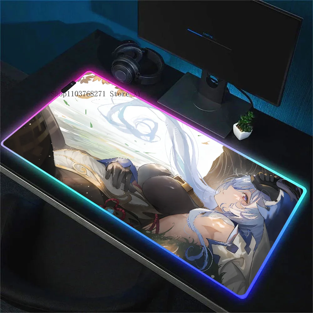 Ganyu Genshin Impact Mousepad XXL RGB Gaming Mouse Pads HD Black Gamer Accessories Large LED