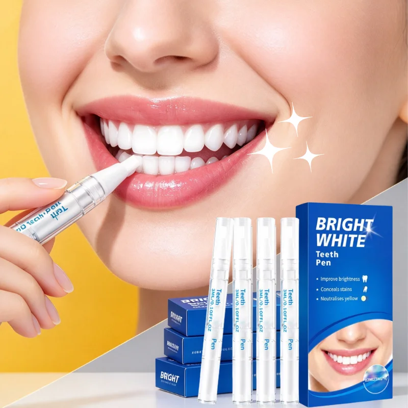 3ML*4 Teeth Whitening Essence Pen Remove Coffee Smoke Stains Reduce Yellowing Portable Stain Removal Gel Pen Freshen Breath