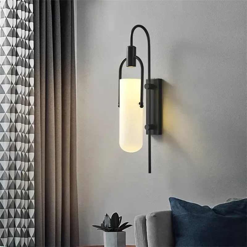 Modern Led Wall Lamp for Bedside Living Dining Room Corridor Black/Gold Glass Sconce Light Fixture