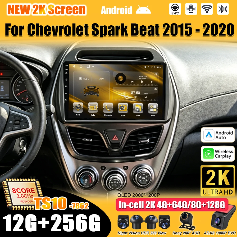 Android 16 For Chevrolet Spark Beat 2015-2020 Car Radio Stereo Head Unit  Multimedia Video Player GPS Navigation 2K QLED 9 Inch