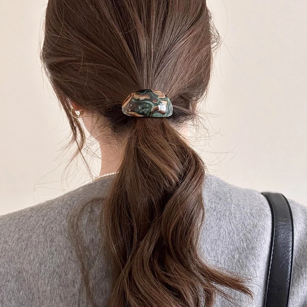 Mode Acetat Geometrische Haar Manschette Halb-Bogen Pferdeschwanz Halter Gummibänder Gummibänder Frauen Mädchen Haar Seile Täglichen Kopfbedeckungen – Detail 5
