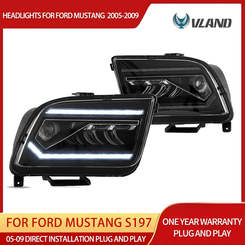 ไฟหน้า Vland 05-09 Mustang S197 พร้อมโปรเจคเตอร์ LED แบบลำแสงคู่