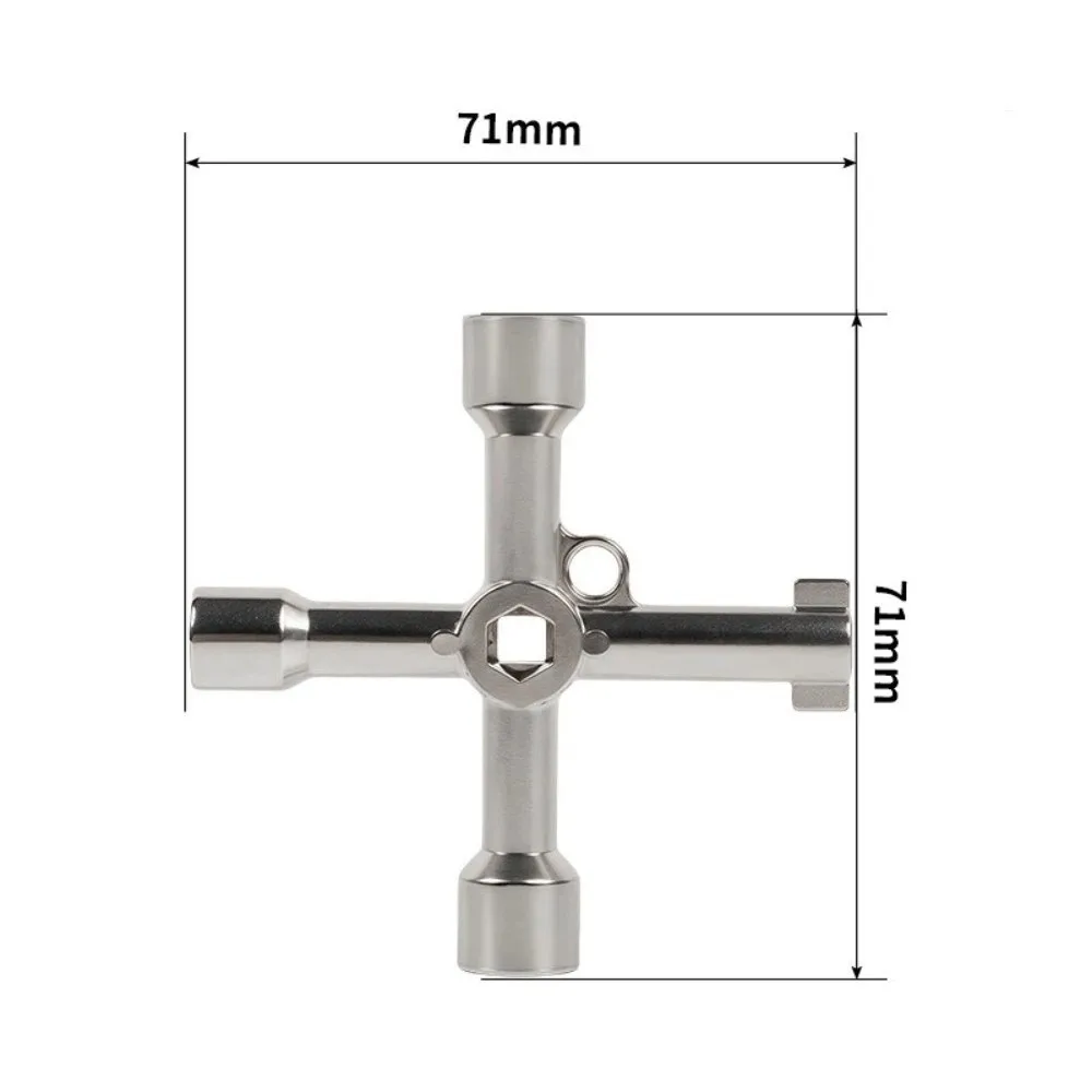 4 Way Design Cross Triangle Wrench Key Square Round Holes Silver Color Multi Function Wrench Key Cross Shape