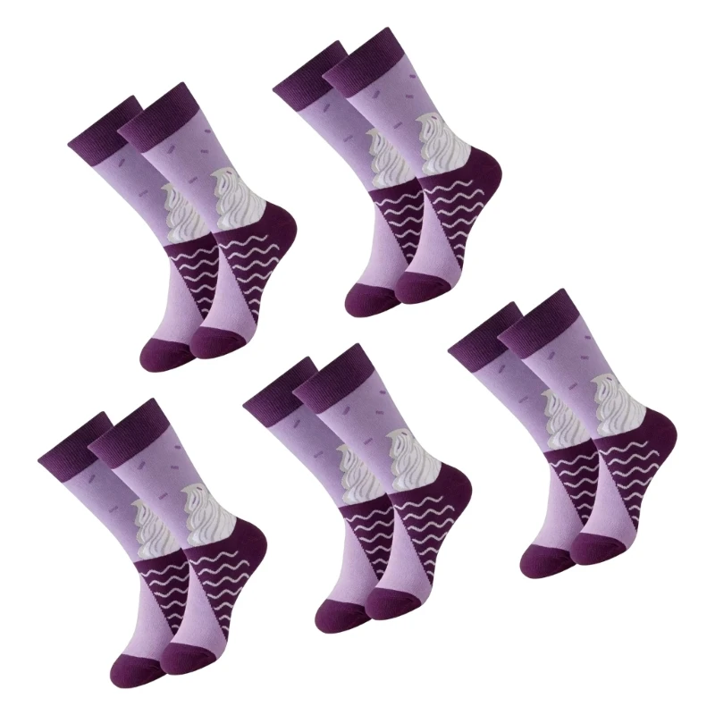 5 Pairs Fashion Socks for Women Soft Cotton Blend with Ice Cream Prints Perfect for Daily Wear and Light Activity