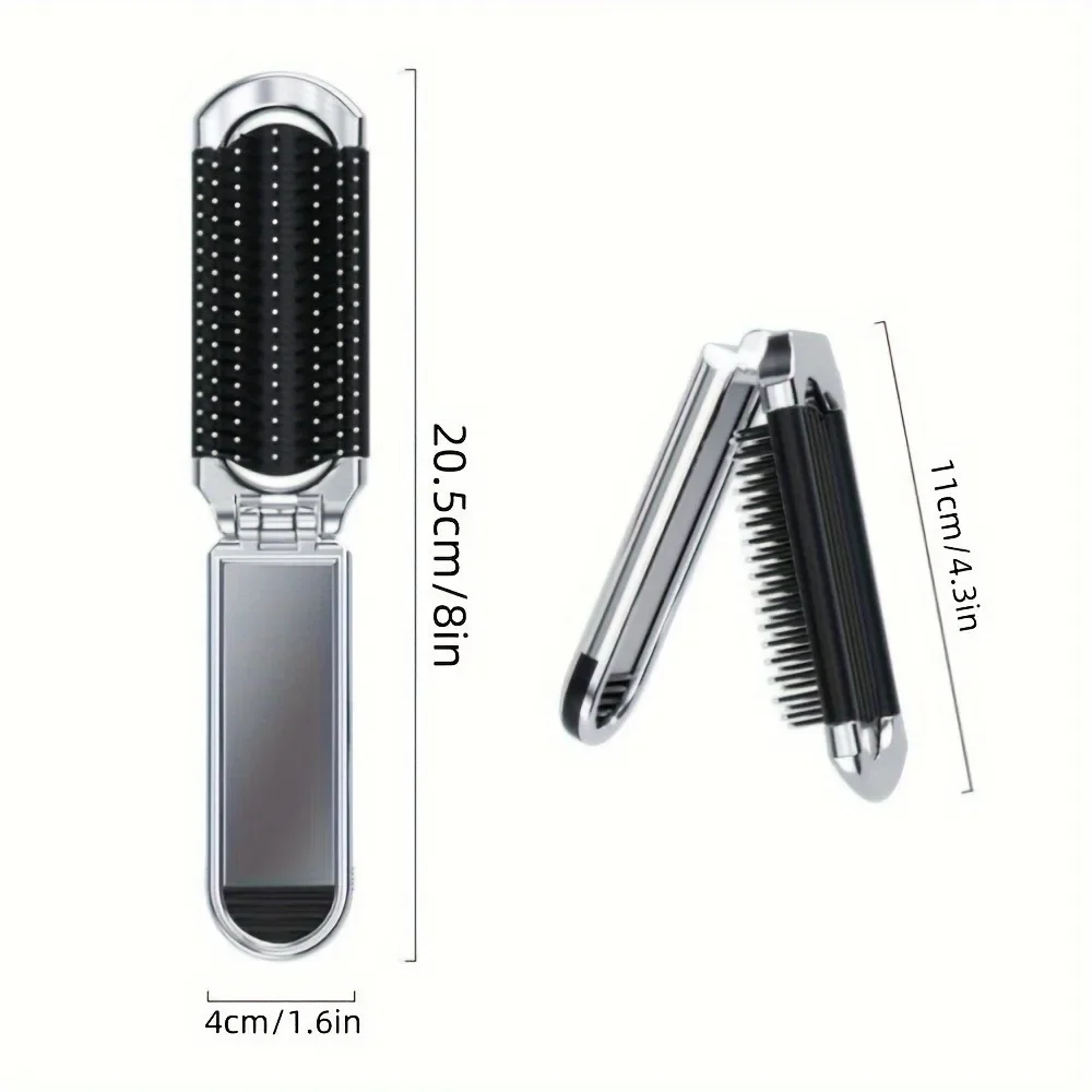 1 Stück tragbare, stilvolle Mini-Klapp-Damenhaarbürste mit Gummiborsten für alle Haartypen, perfekt zum Reisen und Einkaufen – Detail 6