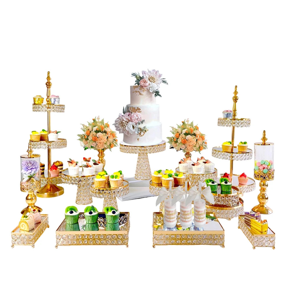 3-17Pcs/lot Cake Stand Set, Cake Display Stand with Crystal Edge and Cupcake Display Tray, Dessert Table Set Wedding Celebration