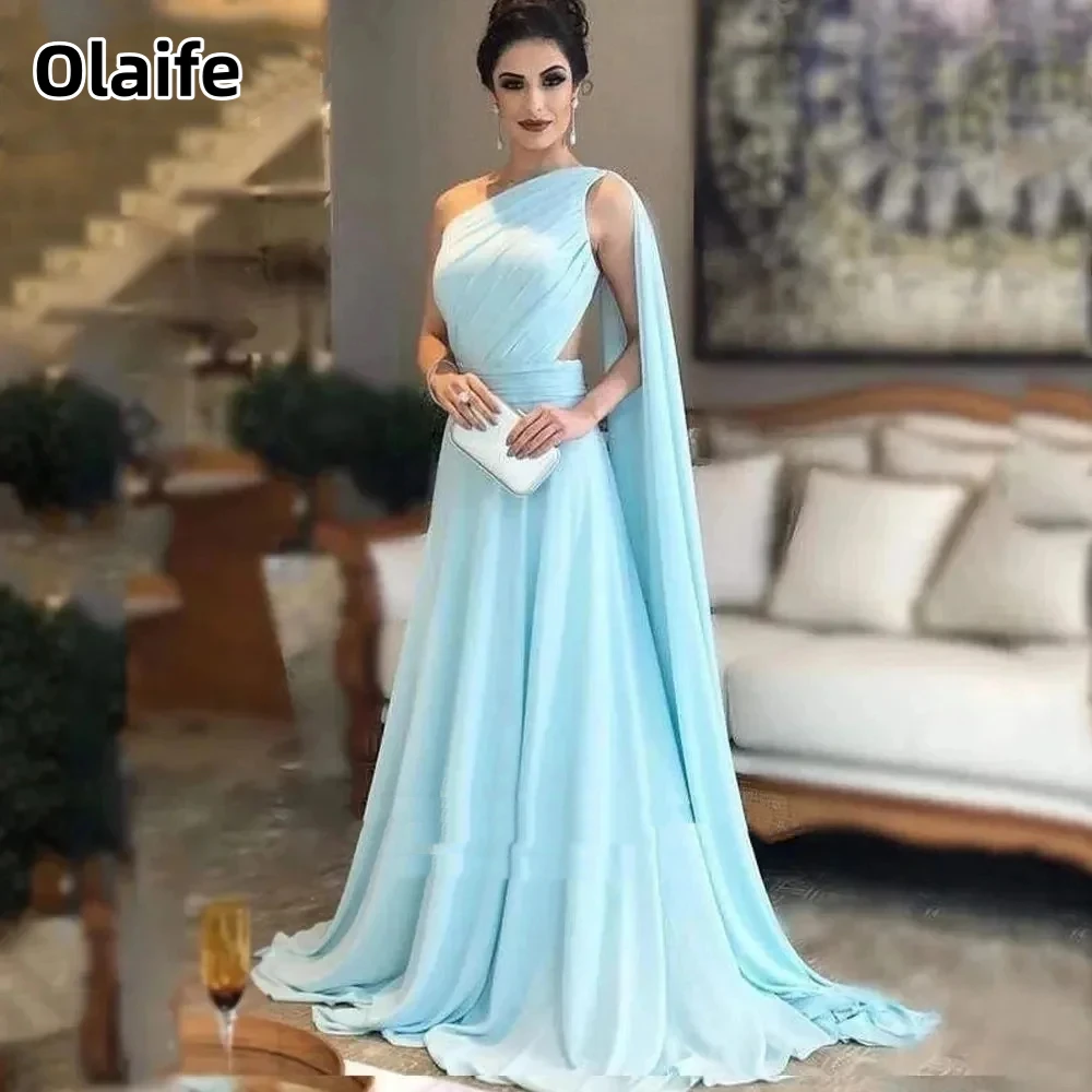 

Olaife One Shoulder Long Cape Sleeves Long Chiffon Evening Dress Vestidos De Fiesta Para Mujer Party Gown Formal Saudi Arabia