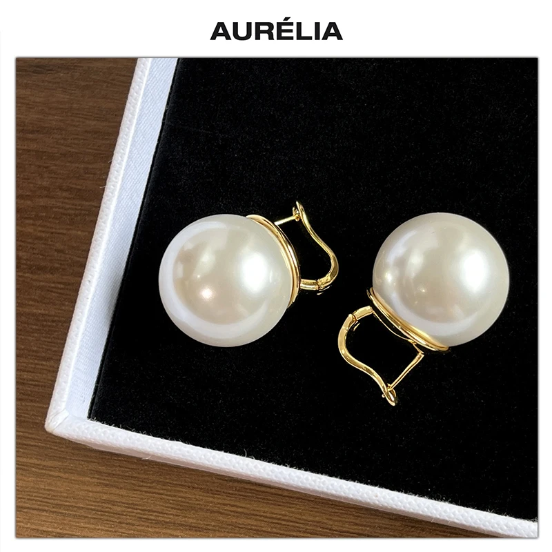 

Fashion Brass Plated 18K Gold Big Pearl Earring Woman Romantic Everyday Jewelry Accessories