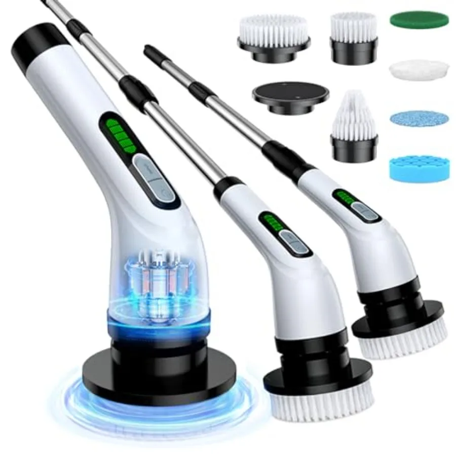 

Highyes Electric Spin Scrubber Powerful 2-Speed Cleaning Brush IPX7 Waterproof with 7 Reusable Brush Heads and Extendable Handl