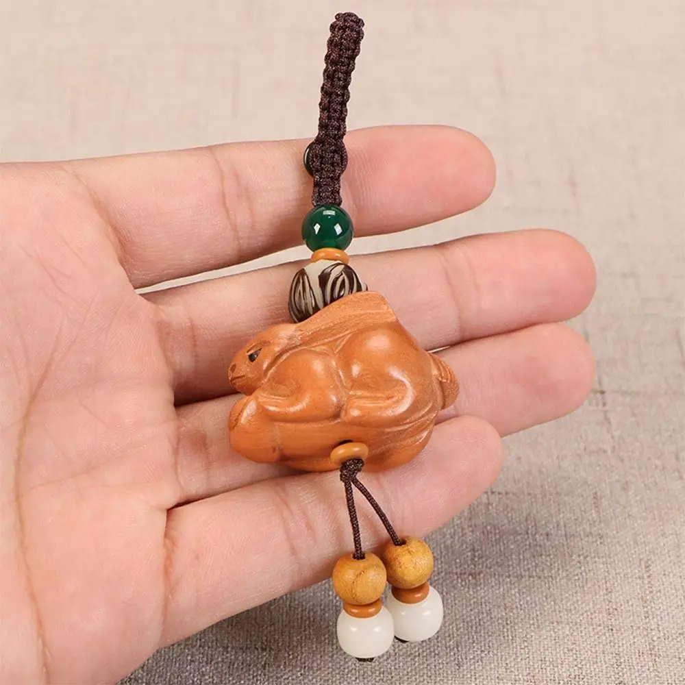 Peach Wood Decoration Car Key Charms Rabbit Mobile Phone Ring Key Chain Strap Chinese Zodiac Pendant Chinese Style Pendant