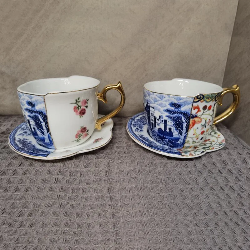 European Retro Coffee Cup British Afternoon Tea Coffee Cup Saucer Set Flower Tea Cup