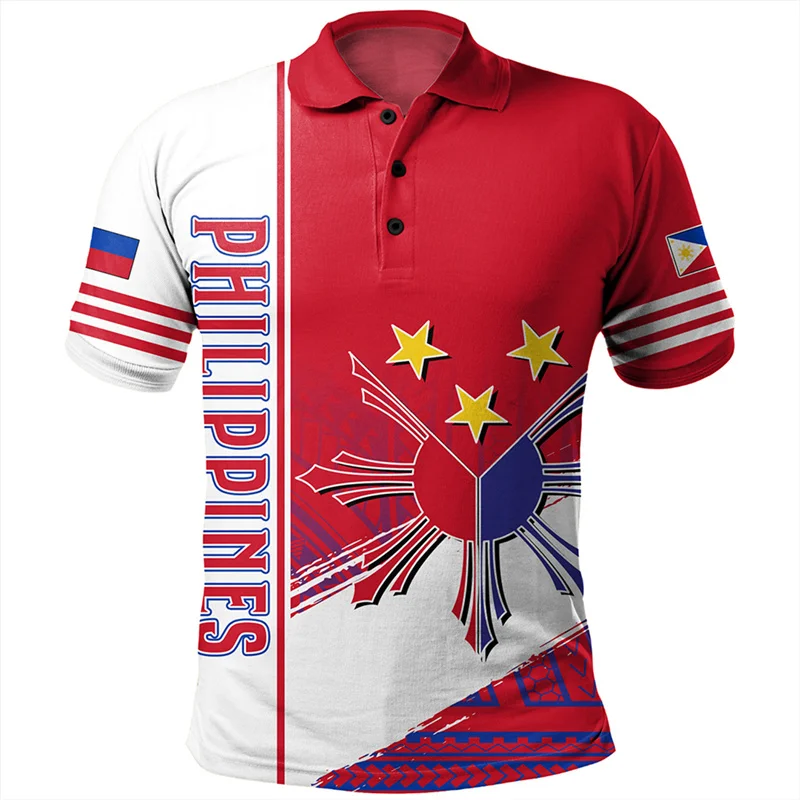 Men Fashion 3D Philippines National Flag Printed Shirts Philippines National Hero Day Graphic Polo T Shirt For Mens Clothing Top