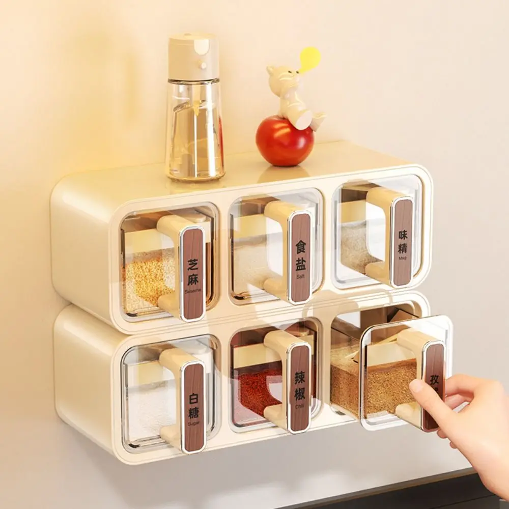 

Sealed Spice Storage Rack No Punch With Spoon Kitchen Seasoning Jar 2/3 Grids Included Spoon Spice Storage Container