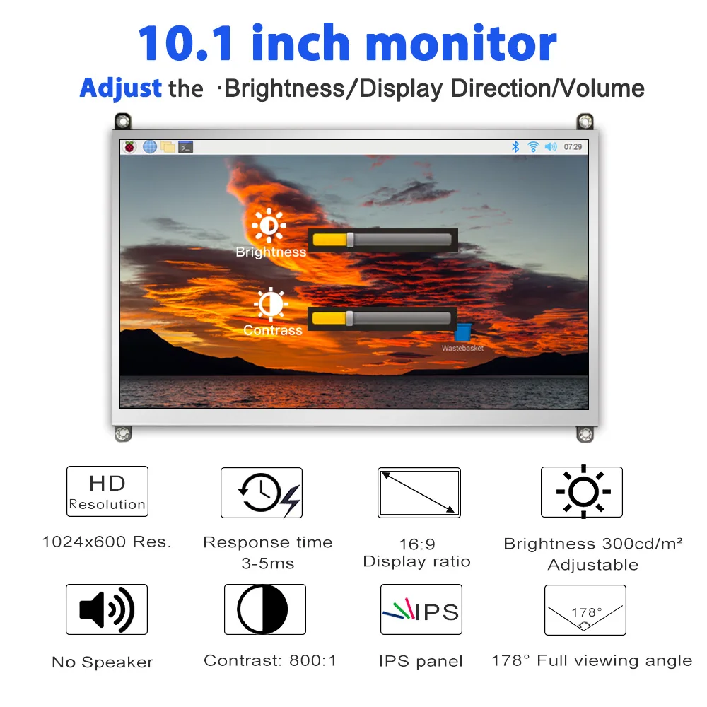 LESOWN 10.1 inch IPS Integrated Display Module HDTV No Driver Plug and Play for DIY Project Monitor