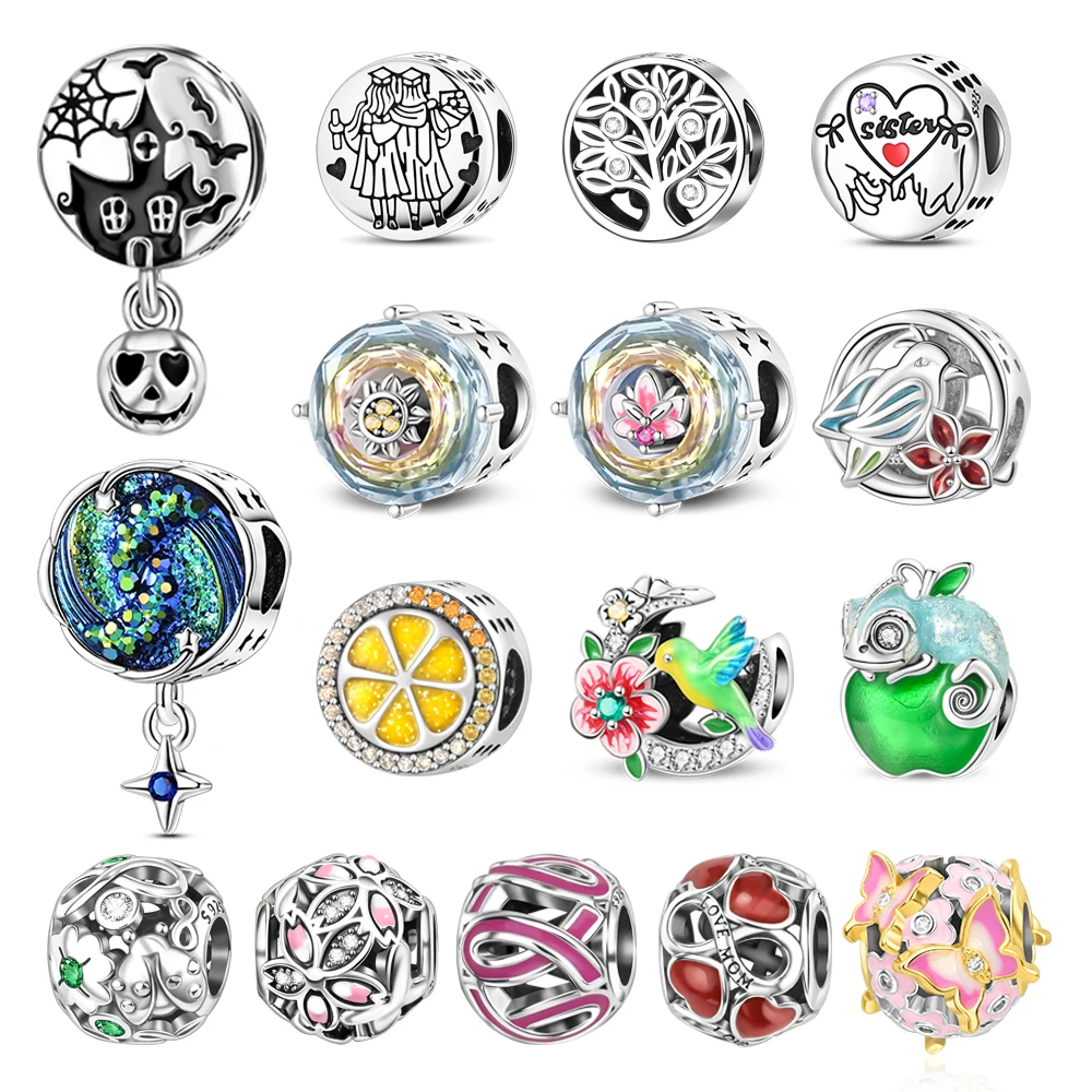 Round Series 925 Sterling Silver Lemon Apple Tree of Life Infinite Love Friendship Beads Fit DIY Bracelet Necklace Jewelry Gifts