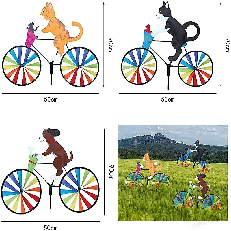 Funny Animal Bike Wind Spinner 3D Color Cat Puppy Windmill Outdoor Garden Decoration Home Yard Art Decoration Gift 2022