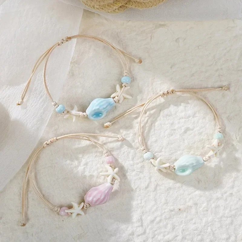 

Bohemian Conch Starfish Shells Beaded Bracelets for Women Girls Boho Style Shell Beaded Beach Bangles Jewelry Gift Adjustable