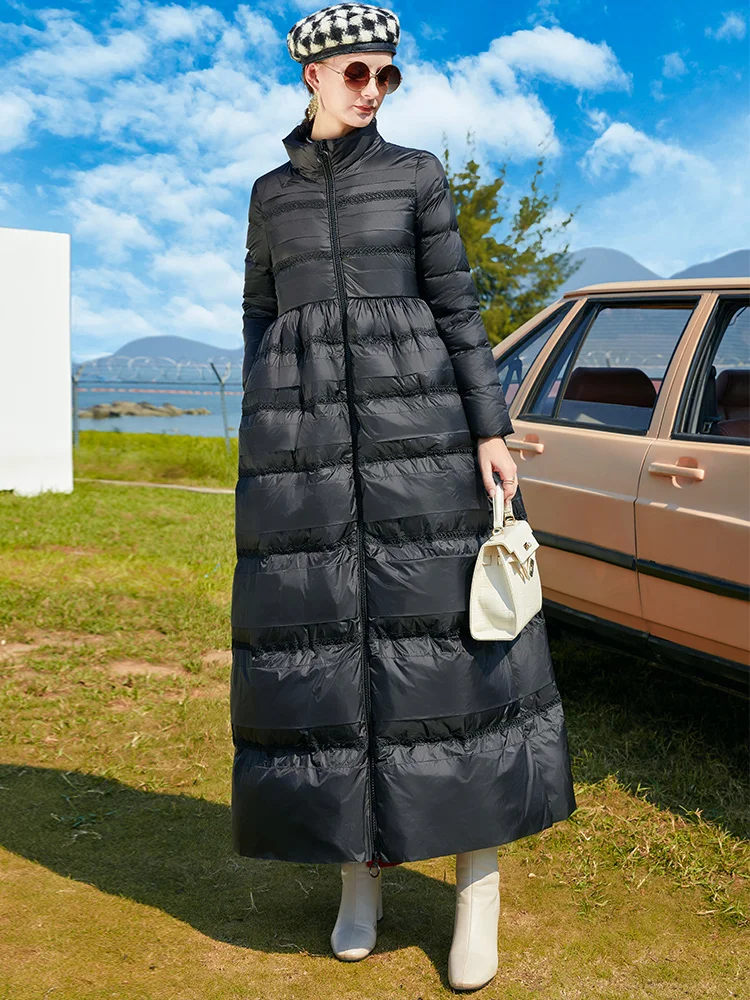 пуховая куртка Fit -20℃ Winter 130cm Longer Duck Down Coats Female Thicker Warm Fur Coats Was Thin Stand Collar Parkas wy1143