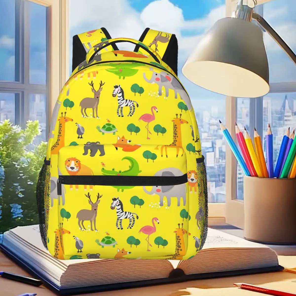 Cute Zoo Animals Wild Safari Friends Backpack Student Boys Girls BookBag Children School Bag Laptop Shoulder Bags for Men Women