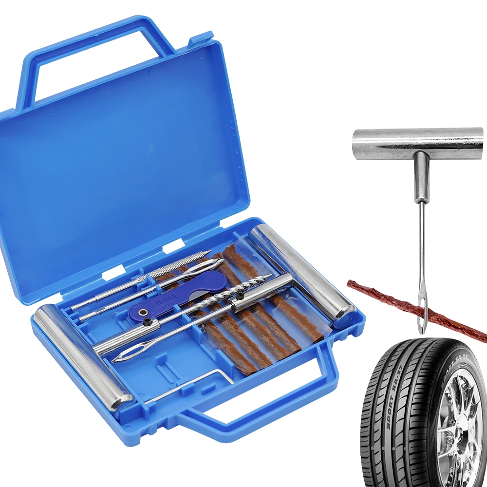 Car Heavy Duty Tire Repair Tools Kit Professional for Truck Motorcycle Tubeless Flat Tyre Emergency Puncture Plugs Set