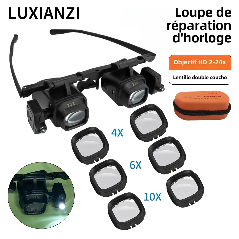 LUXIANZI 24X Kafa Bandı Büyüteç 2X 6X 10X 2 Led Işık Büyüteç Takı Saat Tamir Lehimleme Büyüteç Gözlük