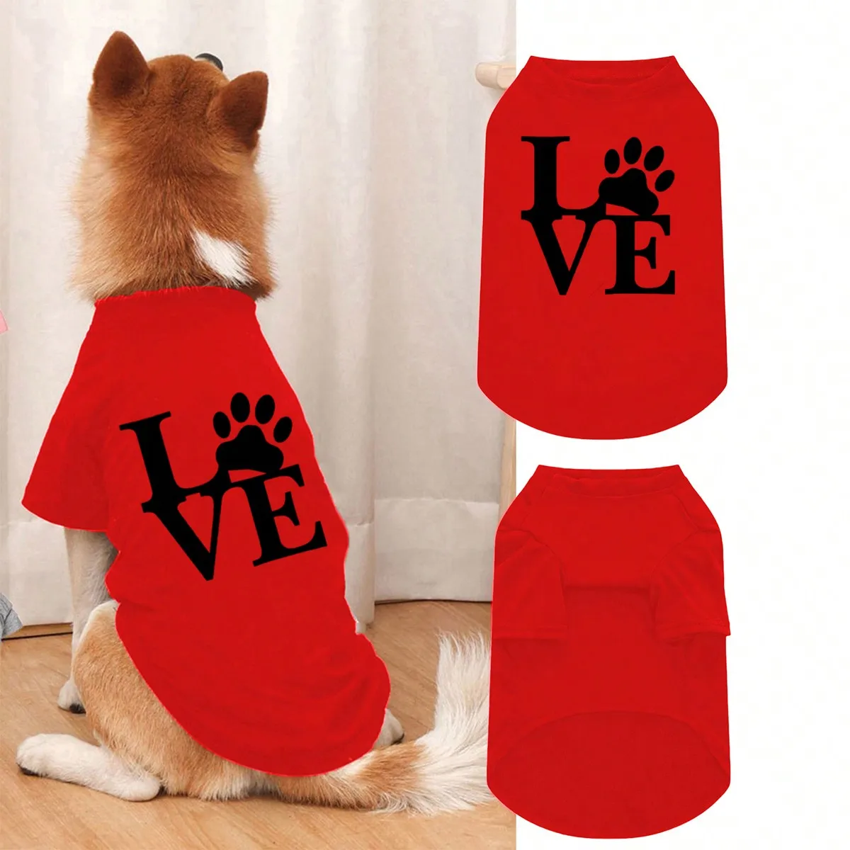 1pc Pet Short Sleeve T-Shirt With Dog Paw Print & "Love" Lettering, Suitable For Poodle, Bichon Frise, Teddy Dog, Cat